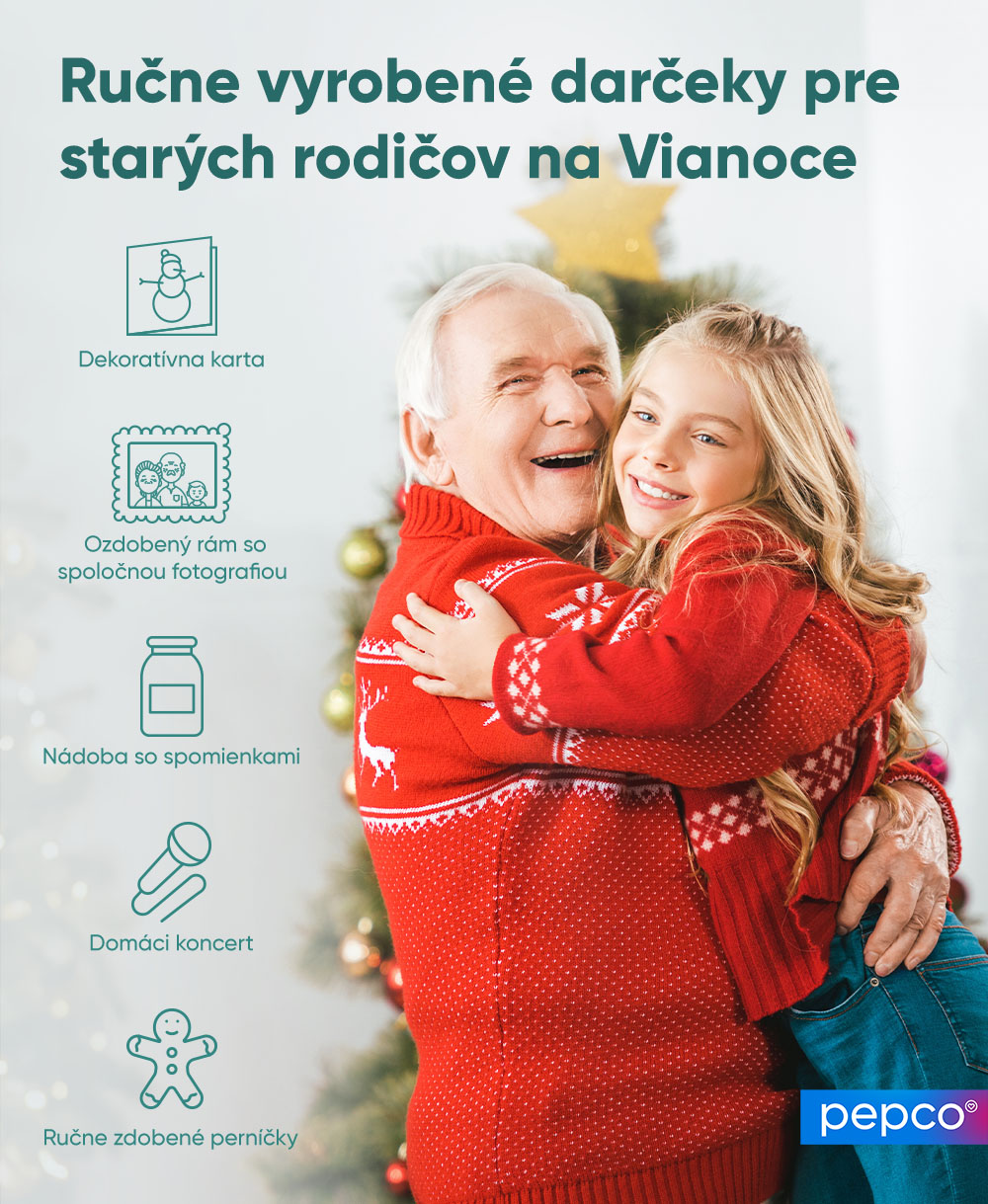 Infografika Pepco Ručne vyrobené darčeky pre starých rodičov na Vianoce.
