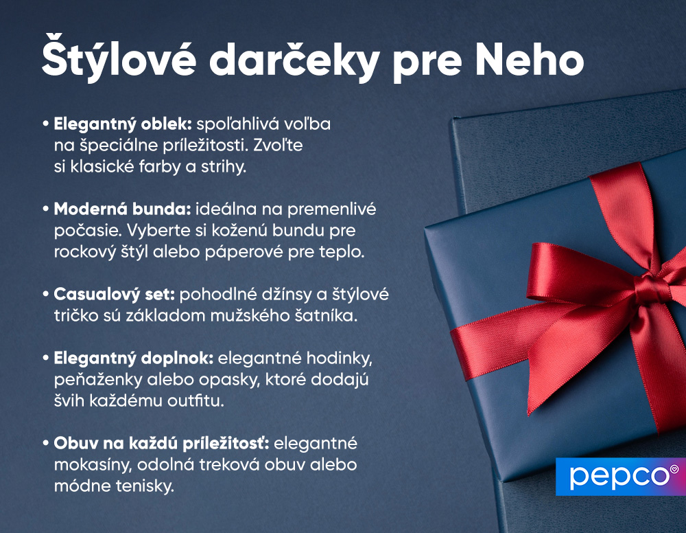 Infografika Pepco o nápadoch na darčeky pre muža o oblečení