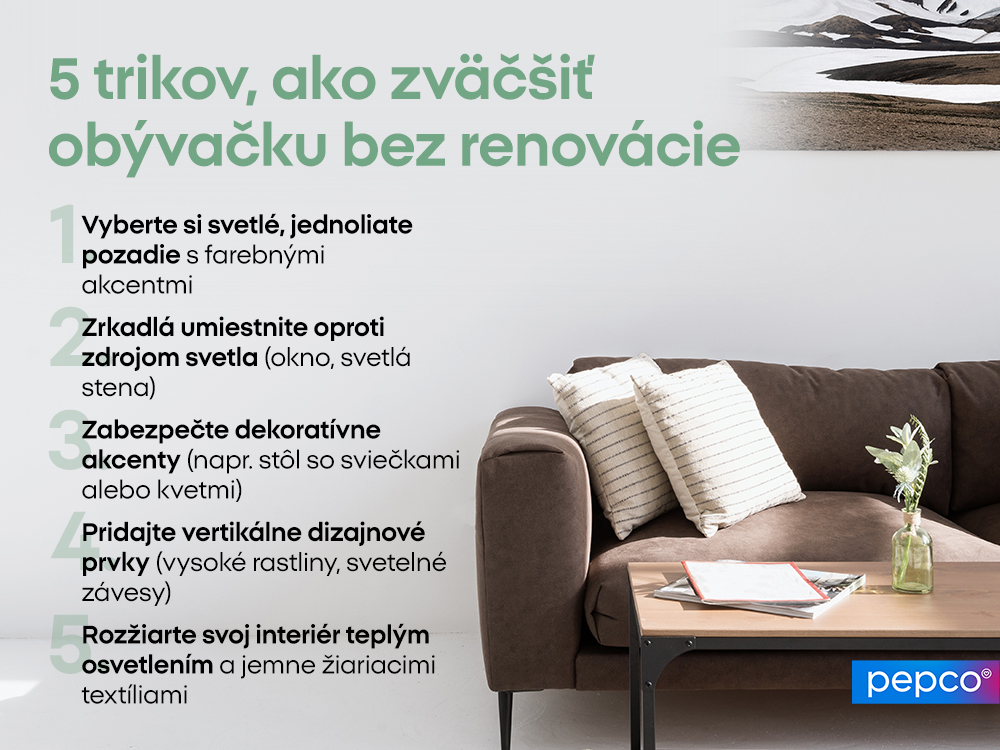 5 trikov, ako zväčšiť obývačku bez renovácie
