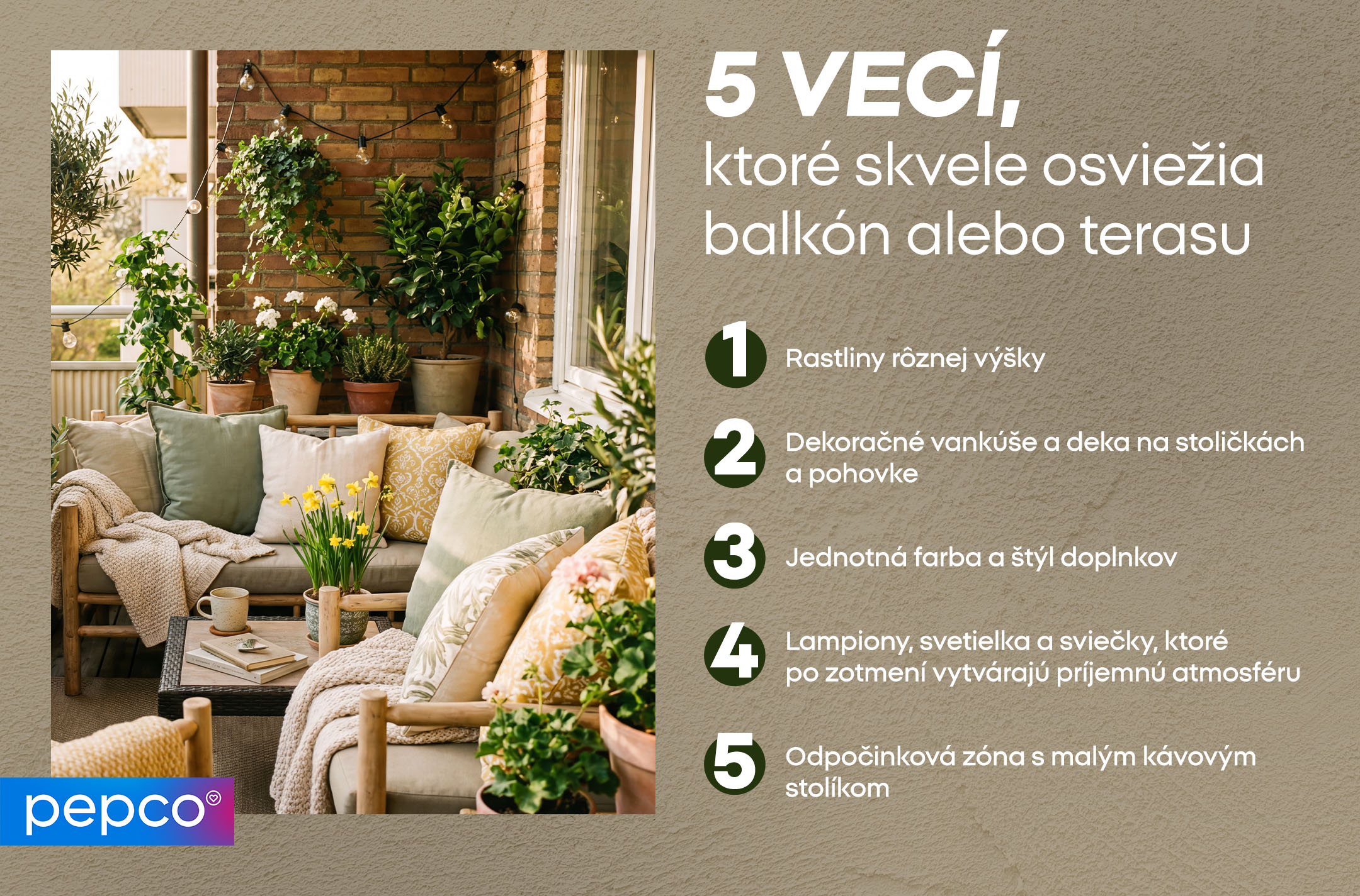5 vecí, ktoré skvele osviežia balkón alebo terasu